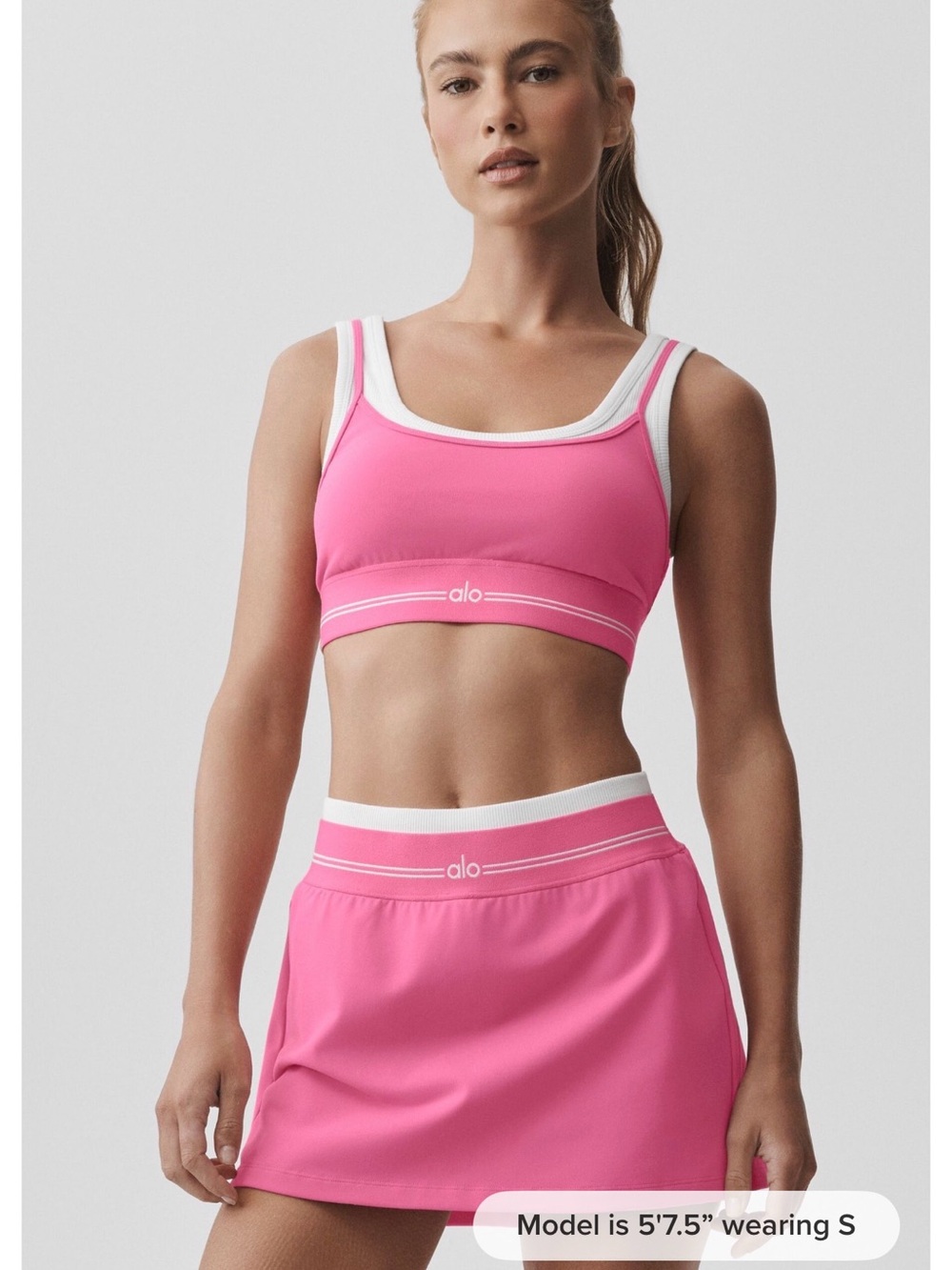 ALO Yoga Paradise Pink and White Scoop-Neck Sports Bra and Skirt!! Set - Picture 3 of 7